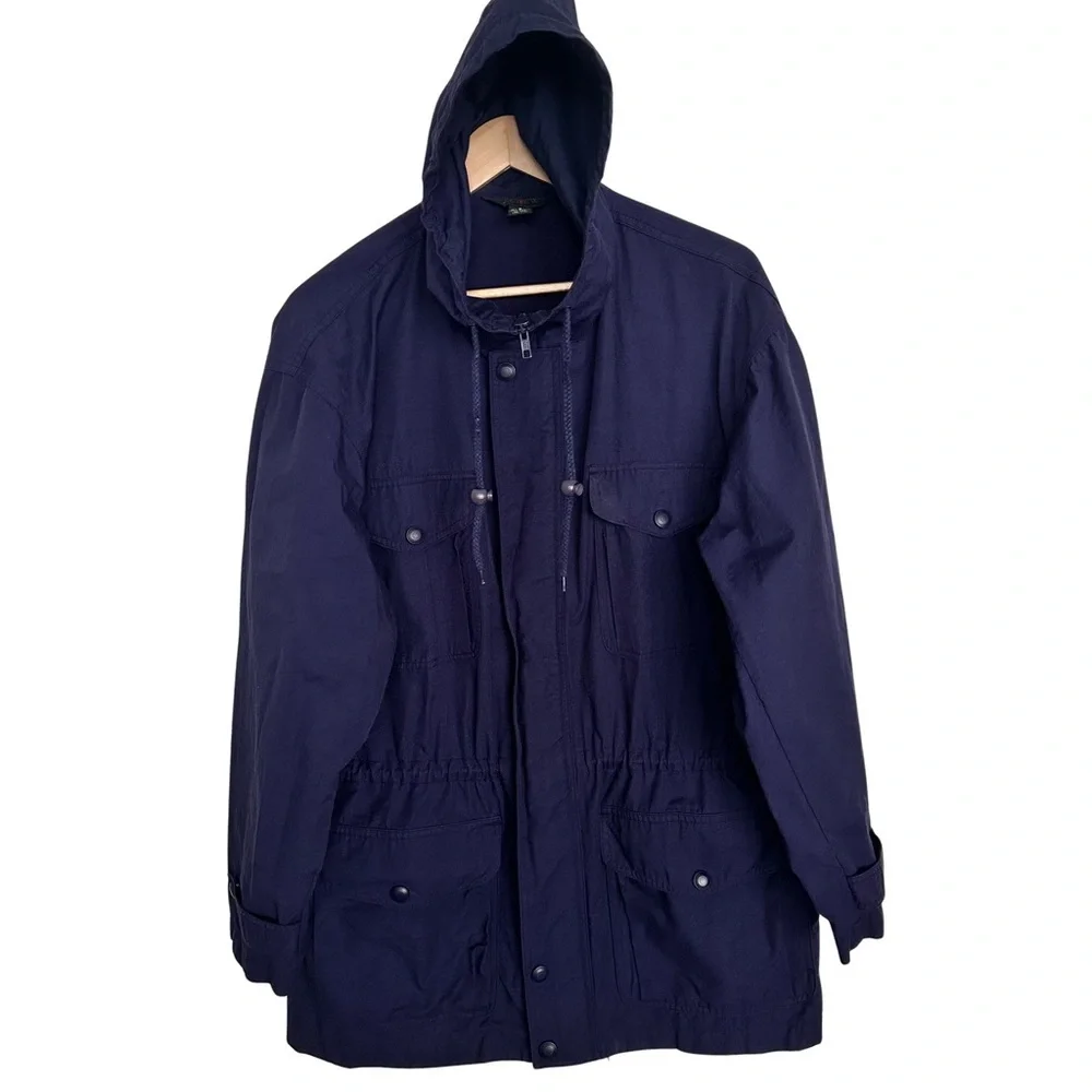 Vintage J Crew Oarsman Blue Hooded Field Utility Jacket Zip Up SZ Small Classic